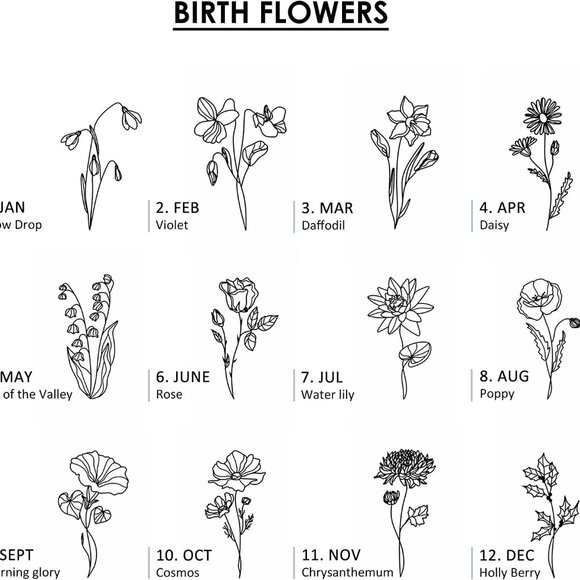 Silver Custom Birthstone Necklace Birth Flower Name Personalized Gift for Her - Picture 13 of 13